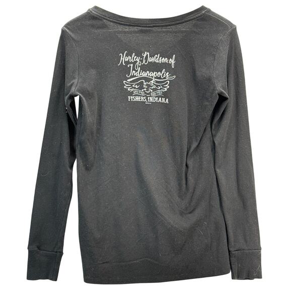 Harley Davidson Black Long Sleeve Scoop Neck Fishers IN Shirt Women Medium - Picture 2 of 6